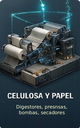 Celulosa y Papel · Digestores, Prensas, Bombas, Secadores